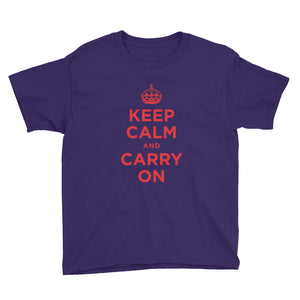 Purple / XS Keep Calm and Carry On (Red) Youth Short Sleeve T-Shirt by Design Express