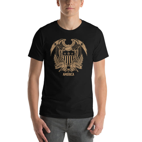 Black / XS United States Of America Eagle Illustration Gold Reverse Short-Sleeve Unisex T-Shirt by Design Express