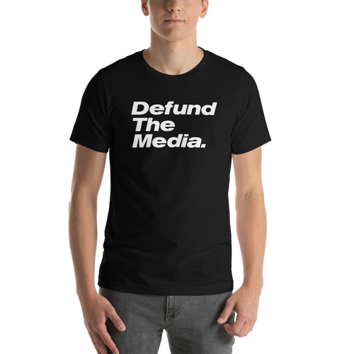 XS Defund The Media Italic Smallcaps Unisex Black T-Shirt by Design Express