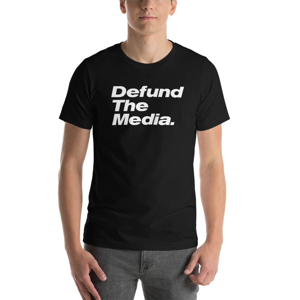XS Defund The Media Italic Smallcaps Unisex Black T-Shirt by Design Express