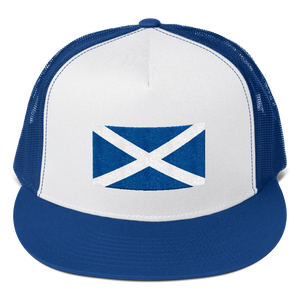 Royal/ White/ Royal Scotland Flag "Solo" Trucker Cap by Design Express