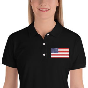 Black / S United States Flag "Solo" Embroidered Women's Polo Shirt by Design Express