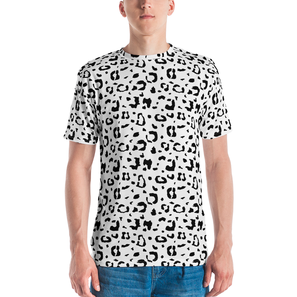 XS Black & White Leopard Print Men's T-shirt by Design Express