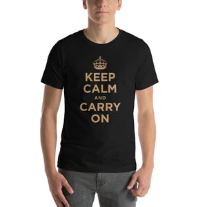 Black / XS Keep Calm and Carry On (Gold) Short-Sleeve Unisex T-Shirt by Design Express