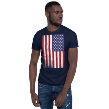 Navy / S US Flag Distressed Short-Sleeve Unisex T-Shirt by Design Express