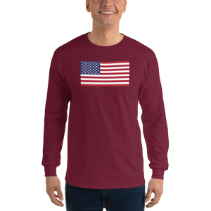 Maroon / S United States Flag "Solo" Long Sleeve T-Shirt by Design Express