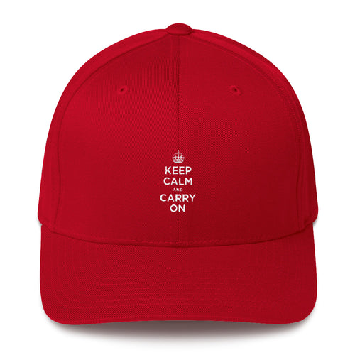 Red / S/M Keep Calm and Carry On (White) Structured Twill Cap by Design Express