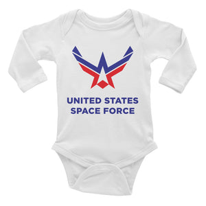White / 6M United States Space Force Infant Long Sleeve Bodysuit by Design Express