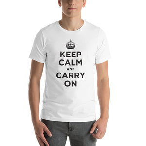 White / XS Keep Calm and Carry On (Black) Short-Sleeve Unisex T-Shirt by Design Express