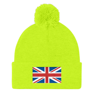 Neon Yellow United Kingdom Flag "Solo" Pom Pom Knit Cap by Design Express