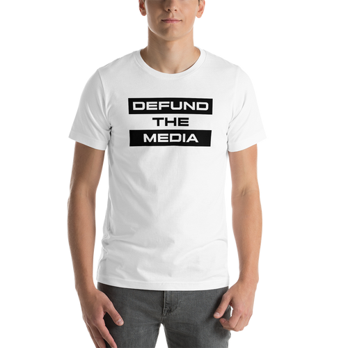 XS Defund The Media Extended Unisex White T-Shirt by Design Express