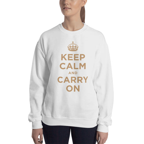 White / S Keep Calm and Carry On (Gold) Unisex Sweatshirt by Design Express