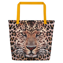 Yellow Leopard Face "All Over Animal" Beach Bag Totes by Design Express
