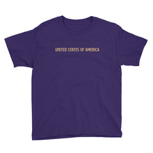 Purple / XS United States Of America Eagle Illustration Reverse Gold Backside Youth Short Sleeve T-Shirt by Design Express