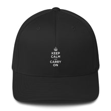 Black / S/M Keep Calm and Carry On (White) Structured Twill Cap by Design Express