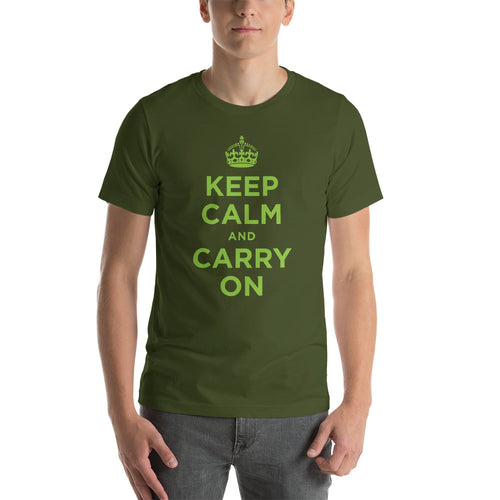 Olive / S Keep Calm and Carry On (Green) Short-Sleeve Unisex T-Shirt by Design Express