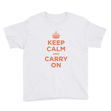 White / XS Keep Calm and Carry On (Orange) Youth Short Sleeve T-Shirt by Design Express