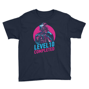 Navy / XS Darth Vader Level 10 Completed Youth Short Sleeve T-Shirt by Design Express