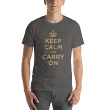 Asphalt / S Keep Calm and Carry On (Gold) Short-Sleeve Unisex T-Shirt by Design Express