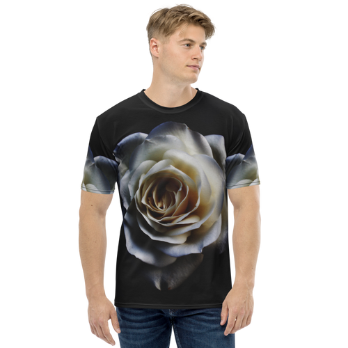 XS White Rose on Black Men's T-shirt by Design Express