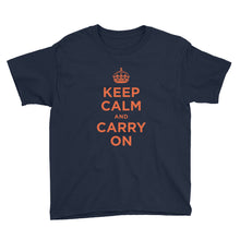 Navy / XS Keep Calm and Carry On (Orange) Youth Short Sleeve T-Shirt by Design Express