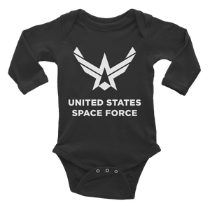 Black / 6M United States Space Force "Reverse" Infant Long Sleeve Bodysuit by Design Express