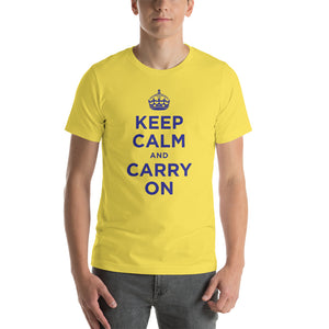 Yellow / S Keep Calm and Carry On (Navy Blue) Short-Sleeve Unisex T-Shirt by Design Express