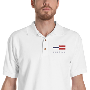 S America Tower Pattern Embroidered Polo Shirt by Design Express