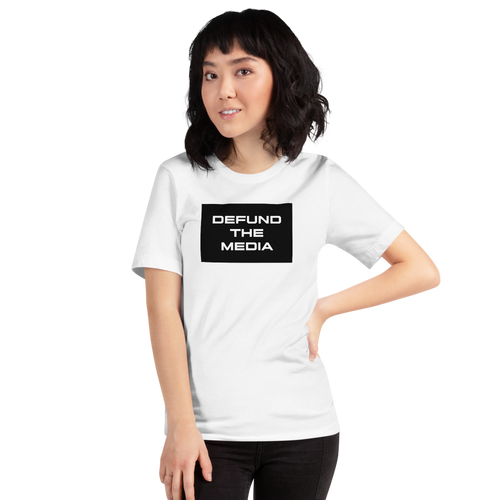 XS Defund The Media Rectangular Unisex White T-Shirt by Design Express