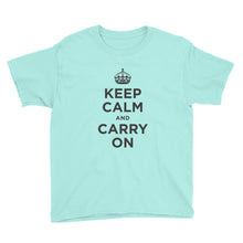 Teal Ice / S Keep Calm and Carry On (Black) Youth Short Sleeve T-Shirt by Design Express