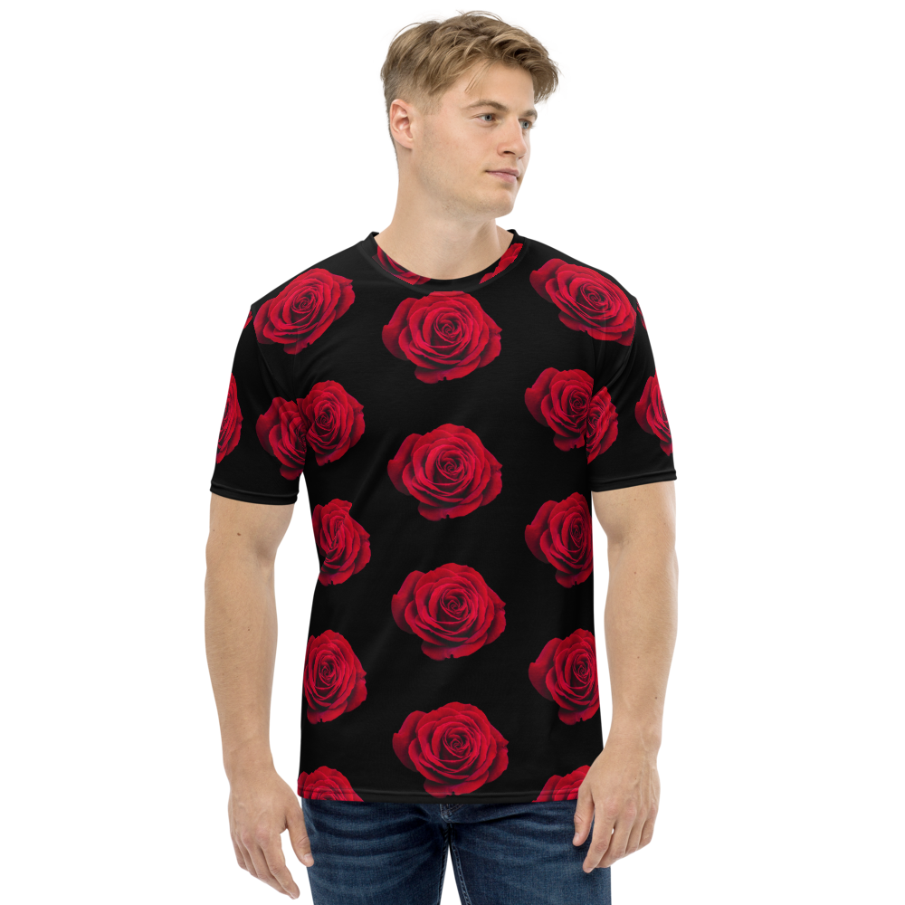 XS Charming Red Rose Large Pattern Men's T-shirt by Design Express