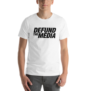 XS Defund The Media Italic Unisex White T-Shirt by Design Express