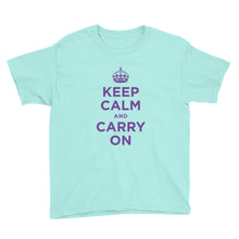Teal Ice / S Keep Calm and Carry On (Purple) Youth Short Sleeve T-Shirt by Design Express