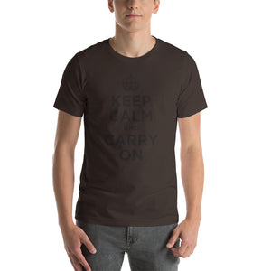Brown / S Keep Calm and Carry On (Black) Short-Sleeve Unisex T-Shirt by Design Express