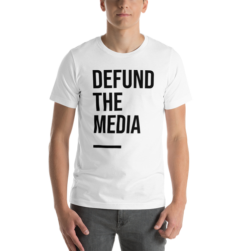 XS Defund The Media Condensed Unisex White T-Shirt by Design Express