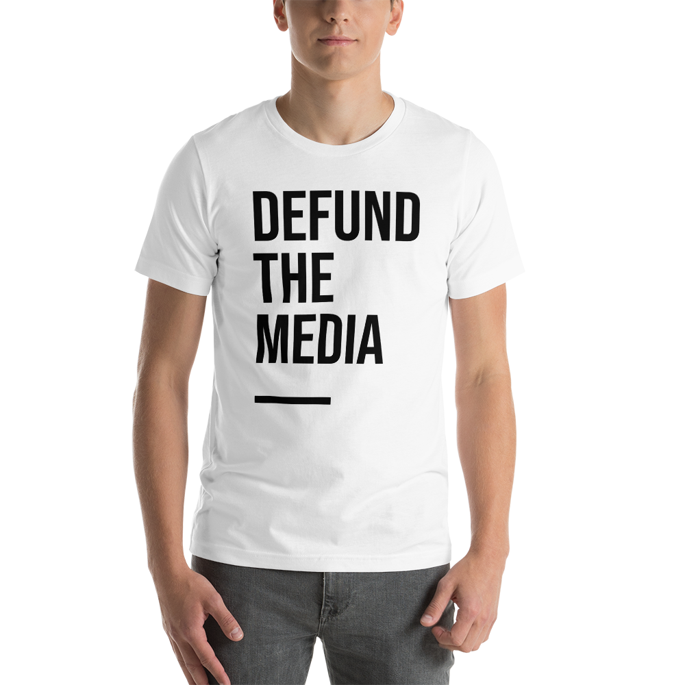 XS Defund The Media Condensed Unisex White T-Shirt by Design Express