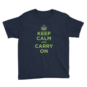 Navy / XS Keep Calm and Carry On (Green) Youth Short Sleeve T-Shirt by Design Express