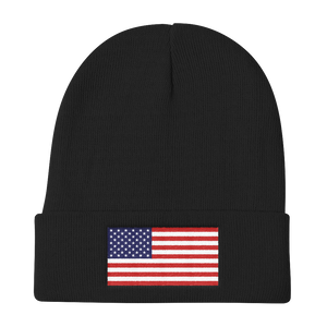 Black United States Flag "Solo" Knit Beanie by Design Express