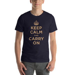 Navy / XS Keep Calm and Carry On (Gold) Short-Sleeve Unisex T-Shirt by Design Express