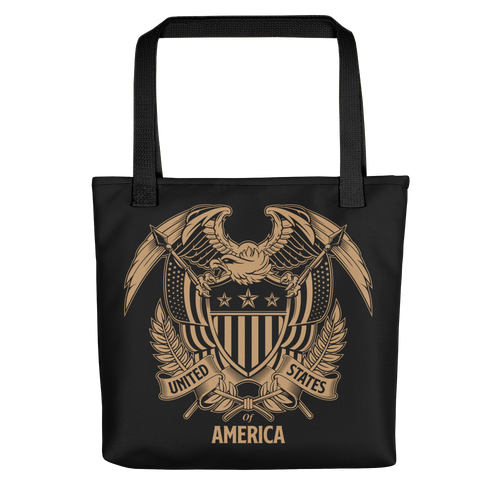 Black United States Of America Eagle Illustration Reverse Gold Tote bag Totes by Design Express