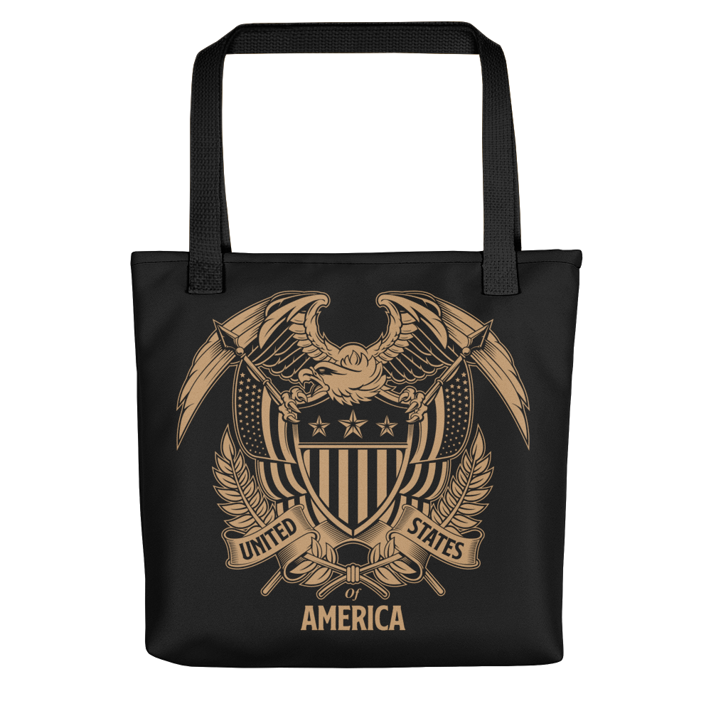 Black United States Of America Eagle Illustration Reverse Gold Tote bag Totes by Design Express