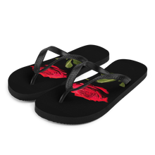 S Red Rose on Black Flip-Flops by Design Express