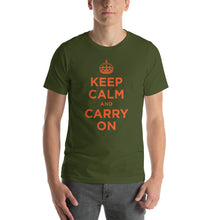 Olive / S Keep Calm and Carry On (Orange) Short-Sleeve Unisex T-Shirt by Design Express