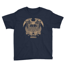Navy / XS United States Of America Eagle Illustration Gold Reverse Youth Short Sleeve T-Shirt by Design Express