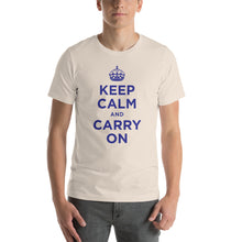 Soft Cream / S Keep Calm and Carry On (Navy Blue) Short-Sleeve Unisex T-Shirt by Design Express