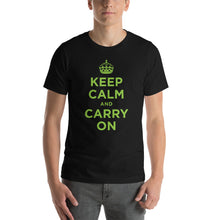 Black / XS Keep Calm and Carry On (Green) Short-Sleeve Unisex T-Shirt by Design Express
