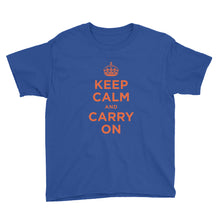 Royal Blue / XS Keep Calm and Carry On (Orange) Youth Short Sleeve T-Shirt by Design Express