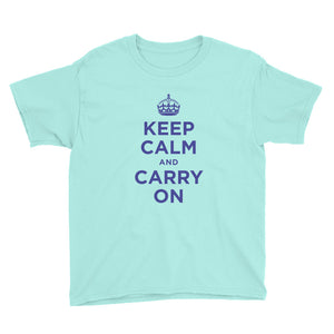 Teal Ice / S Keep Calm and Carry On (Navy Blue) Youth Short Sleeve T-Shirt by Design Express