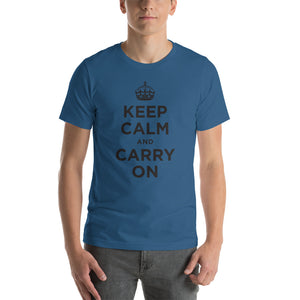 Steel Blue / S Keep Calm and Carry On (Black) Short-Sleeve Unisex T-Shirt by Design Express