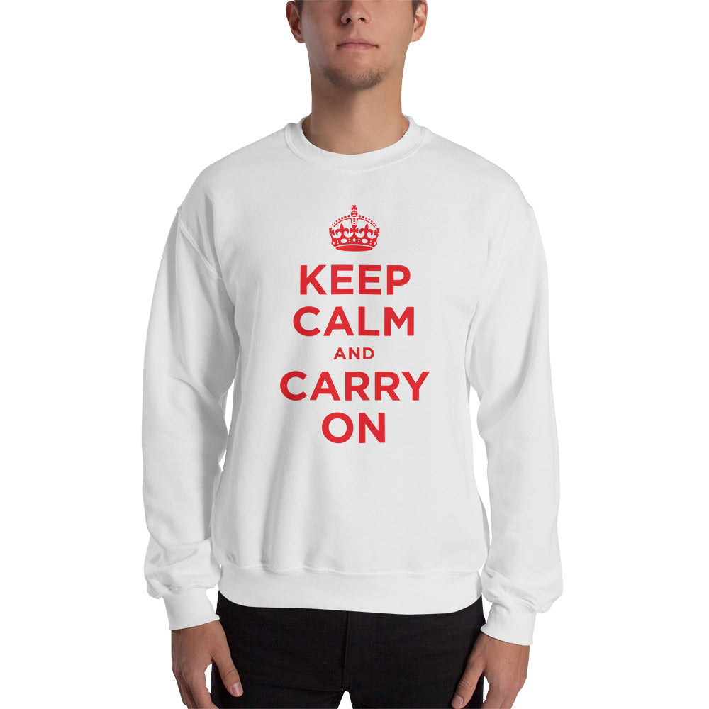 White / S Keep Calm and Carry On (Red) Unisex Sweatshirt by Design Express